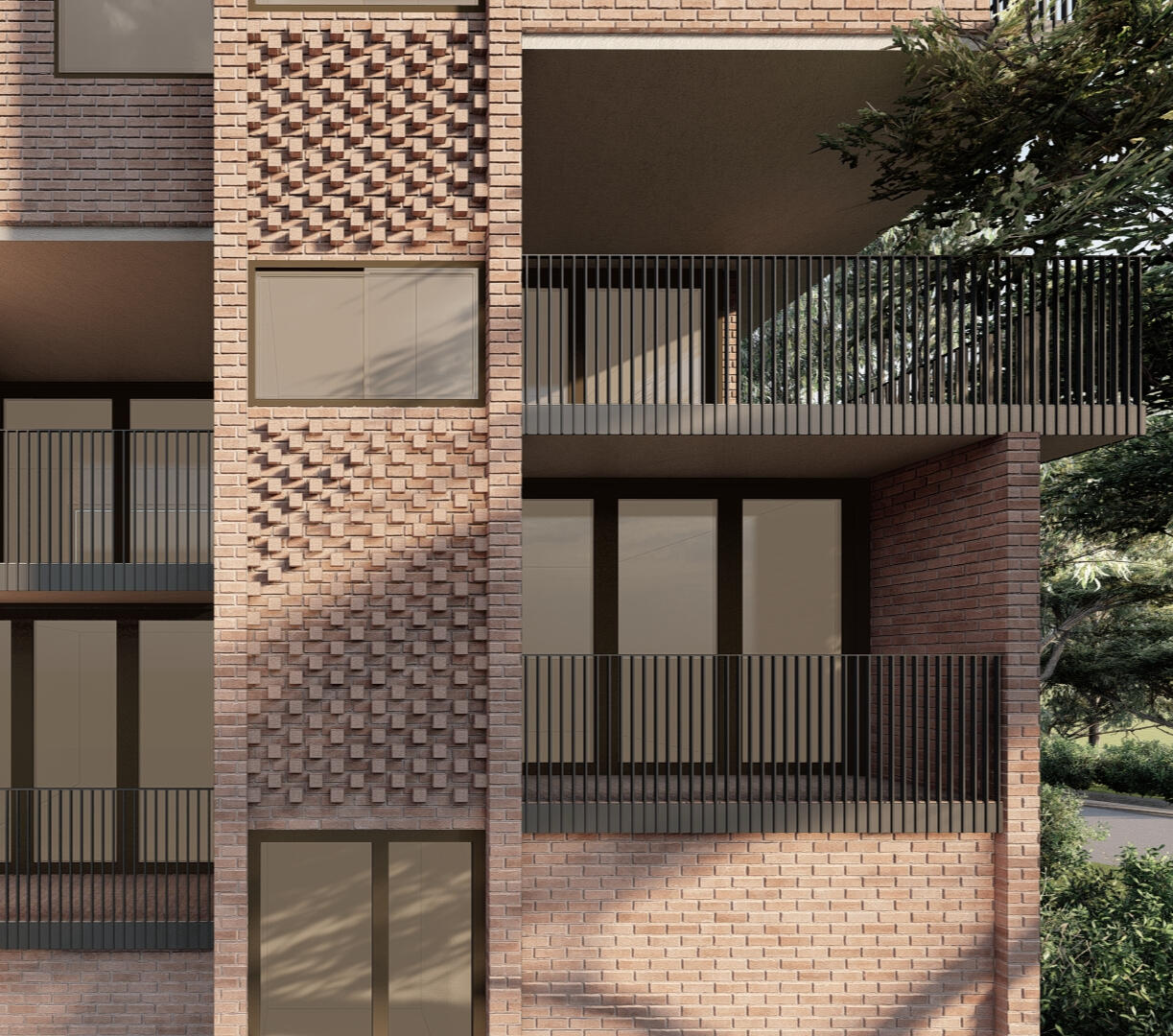 Detail of exterior facade renovation Studio Violett Paddington renovation featuring close up of facade highlighting updated textured facade detailing, refined balustrade design, and dynamic natural light
